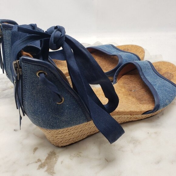 UGG Australia Amell Open Toe Canvas Lace Up Espadrille Wedge 1014955 Blue Sz 8.5 - Picture 6 of 14